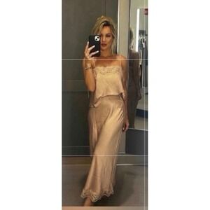 A New Day Women XL Pink gold Satin Lace Trim Midi Slip Skirt New Recycled Poly